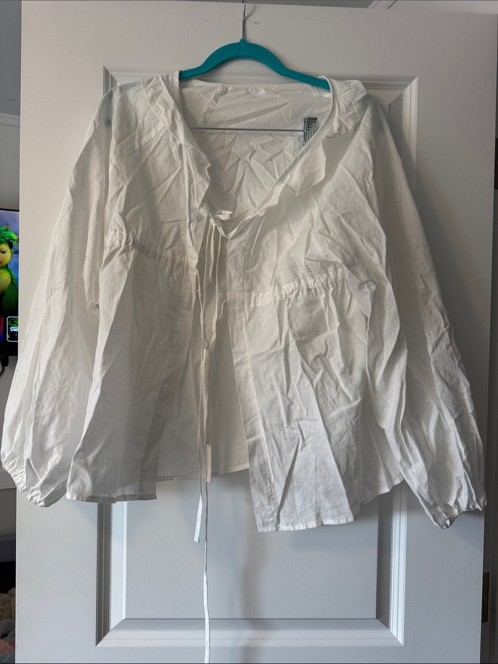 Commense White Tie-Front Peasant Blouse
